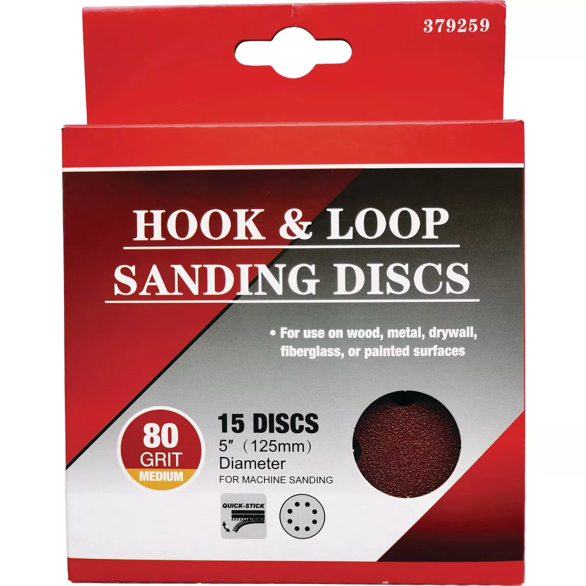 5 In. 80-Grit 8-Hole Pattern Vented Sanding Disc with Hook & Loop Backing (15-Pack) - photo 2