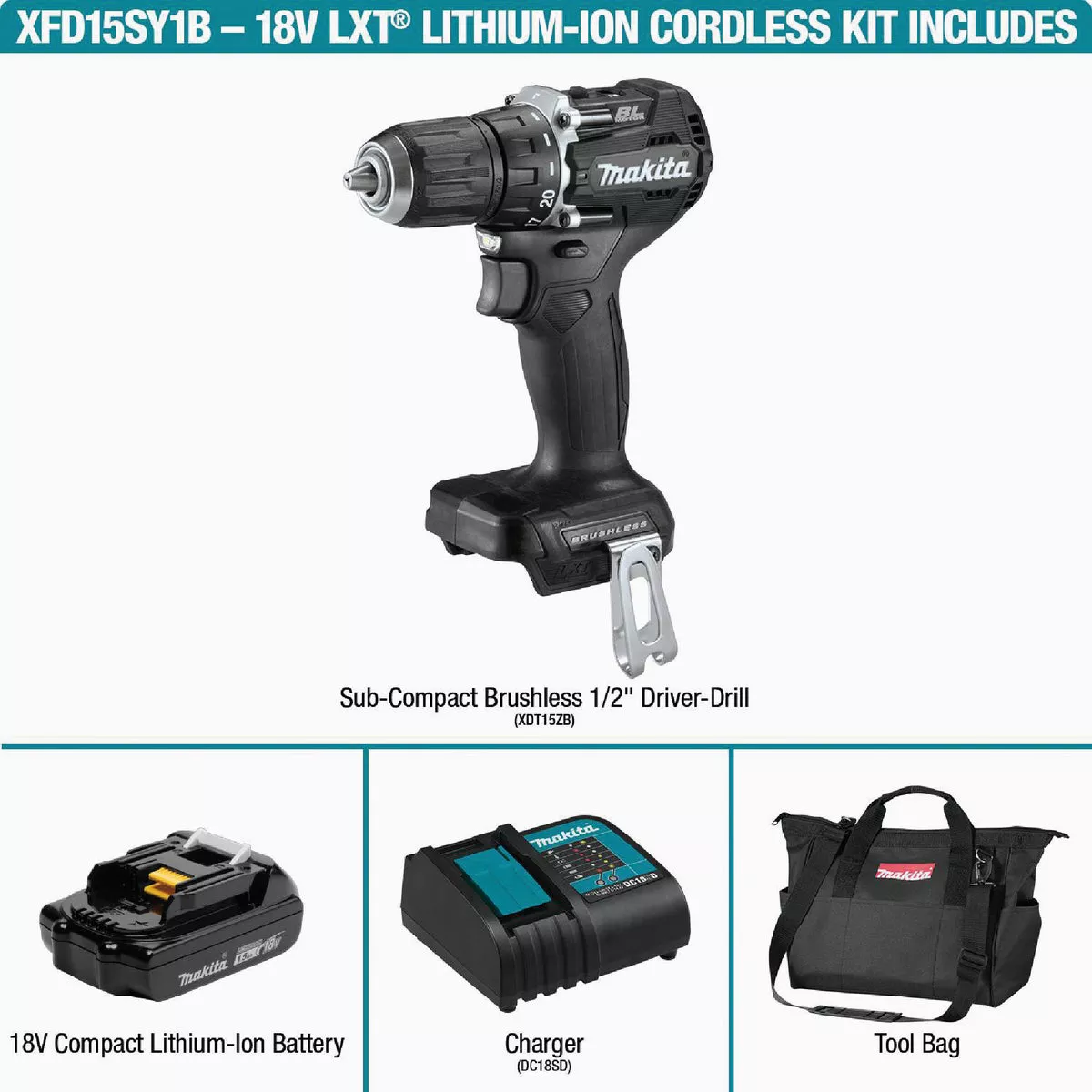 Makita 18V LXT Lithium-Ion 1/2 In. Brushless Sub-Compact Cordless Drill Kit with 1.5 Ah Battery & Charger - photo 7