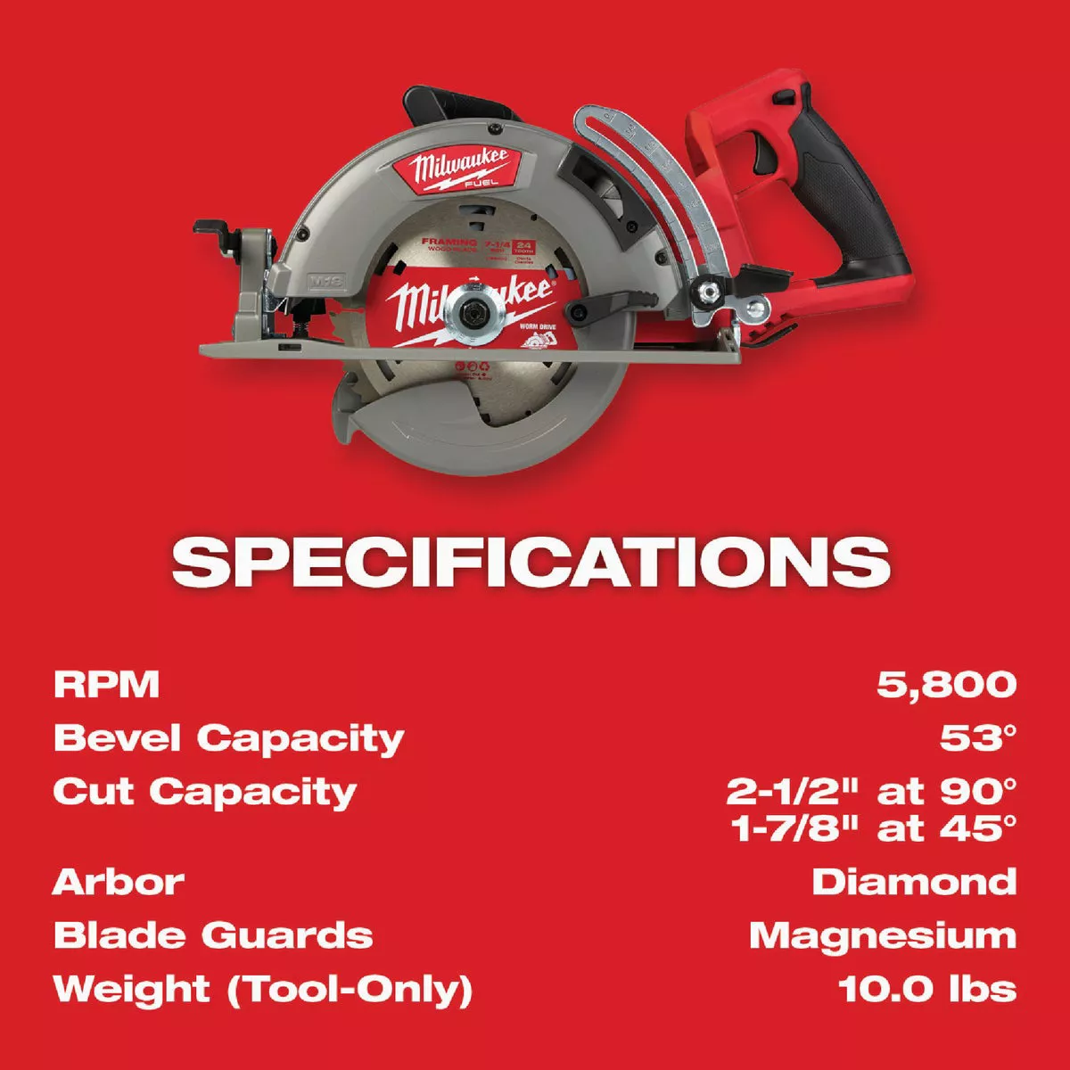 Milwaukee M18 FUEL Brushless 7-1/4 In. Cordless Rear Handle Circular Saw Kit with 12.0 Ah Battery & Charger - photo 4