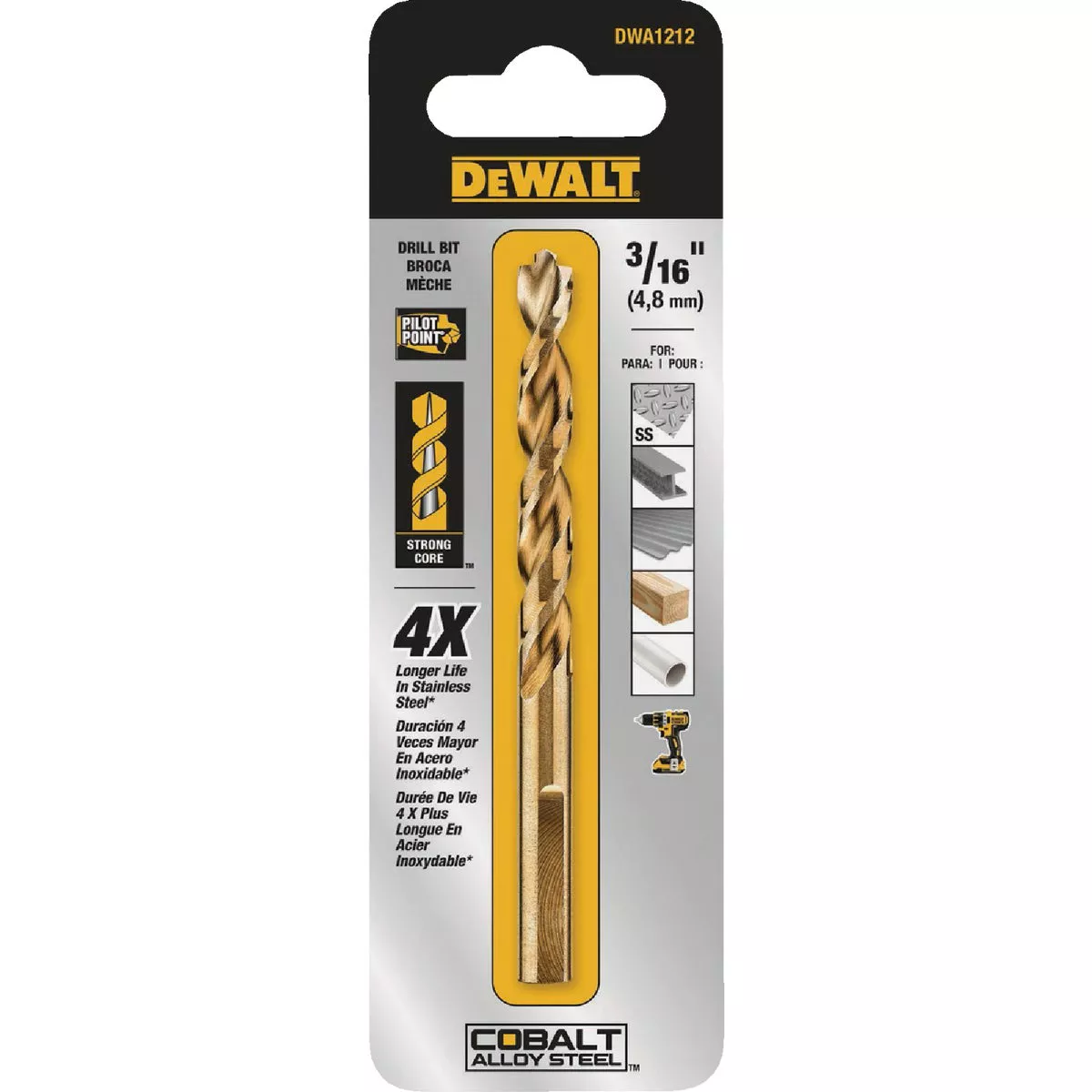 DEWALT 3/16 In. Pilot Point Industrial Cobalt Drill Bit - photo 2