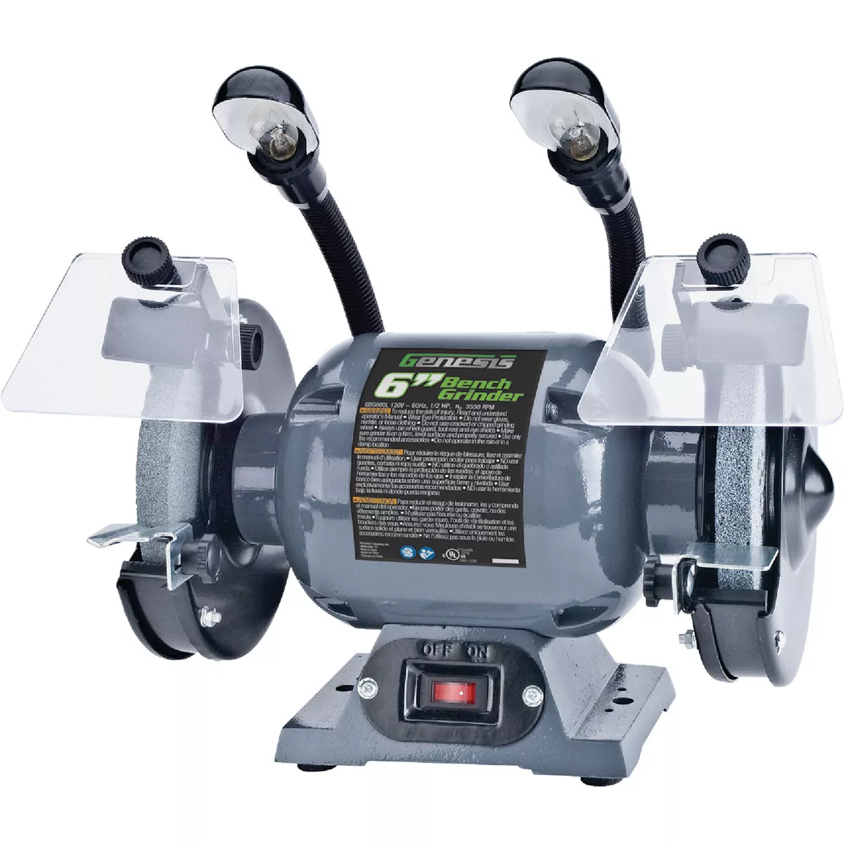 Genesis 6 In. 1/2 HP Bench Grinder with LED Lights
