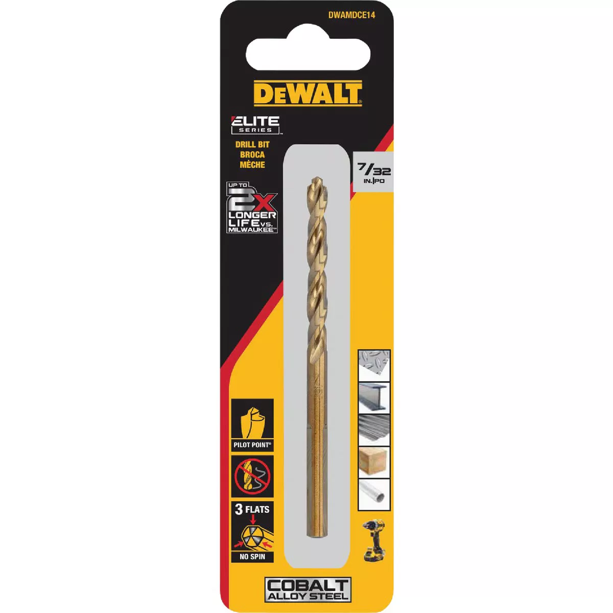 DEWALT 7/32 In. Pilot Point Industrial Cobalt Drill Bit