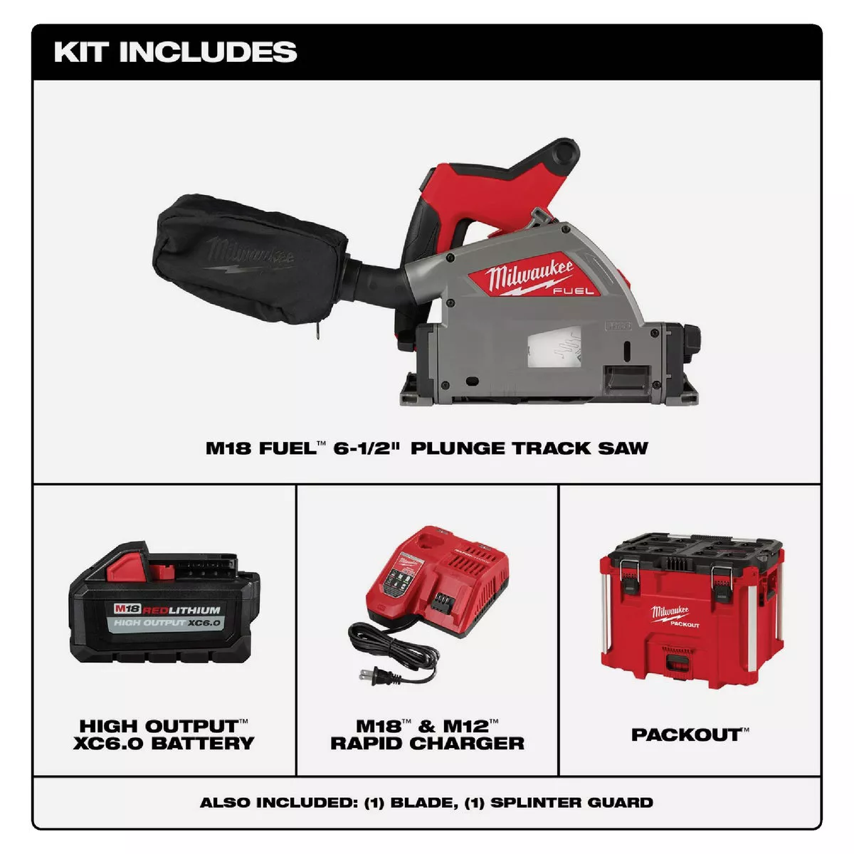 Milwaukee M18 FUEL Brushless 6-1/2 In. Cordless Plunge Track Saw Kit with 6.0 Ah Battery & Charger - photo 2
