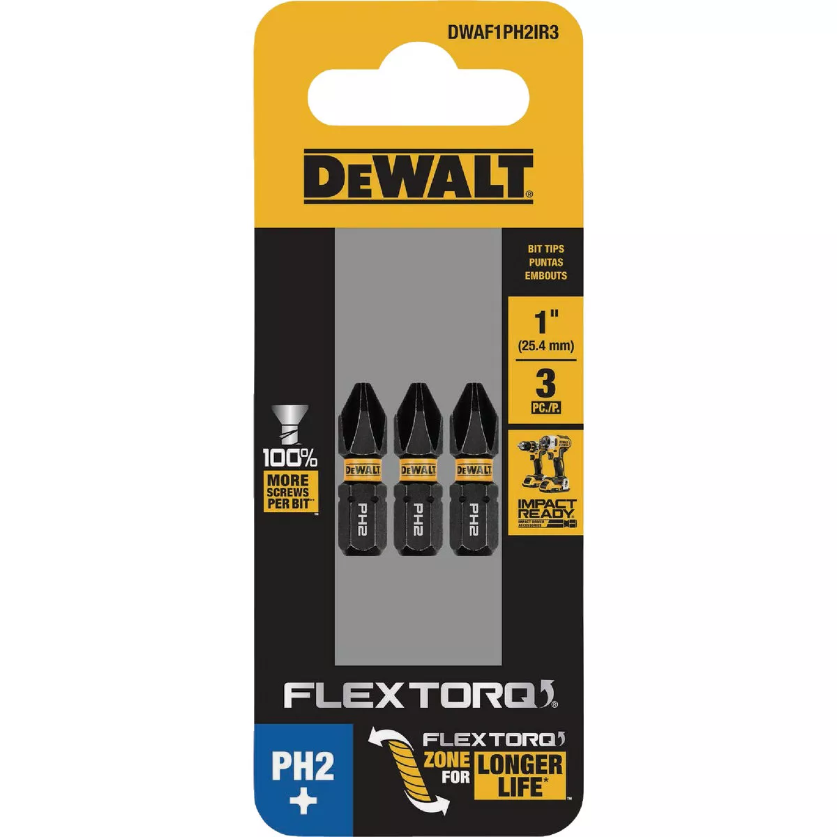 DEWALT FlexTorq 1 In. #2 Phillips Impact Screwdriver Bit (3-Pack) - photo 2