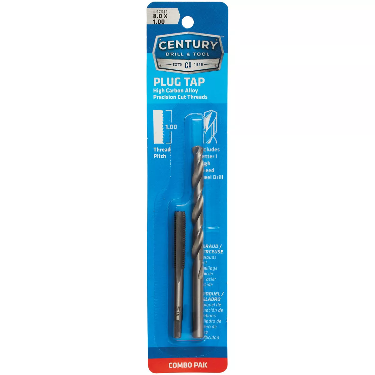 Century Drill & Tool 8 mm x 1.0 Metric Tap & I Letter Drill Bit Combo Pack