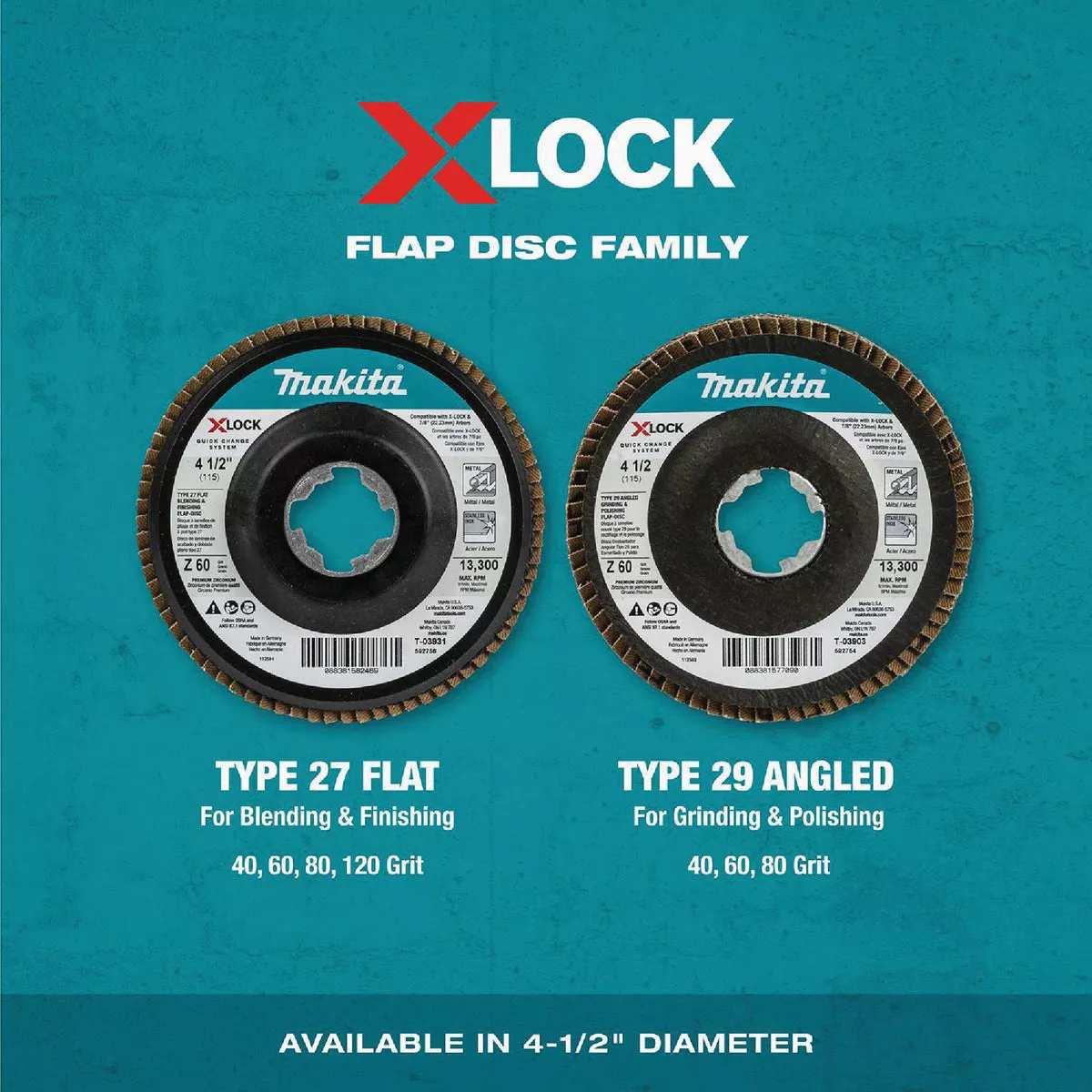 Makita X-LOCK 4-1/2 In. x 7/8 In. 80-Grit Type 29 Zirconia Angle Grinder Flap Disc - photo 7