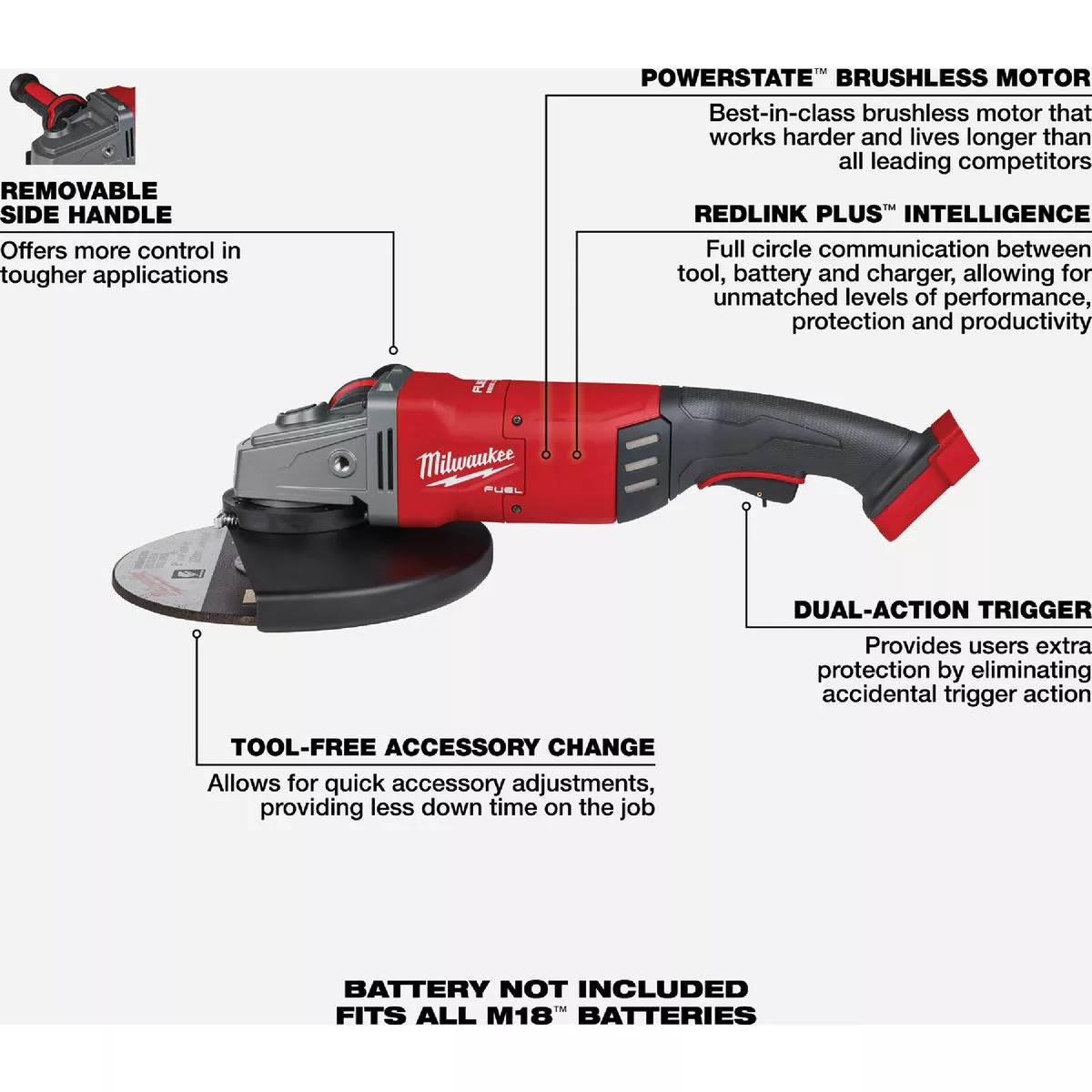 Milwaukee M18 FUEL 7 In. / 9 In. Brushless Large Cordless Angle Grinder (Tool Only) - photo 7
