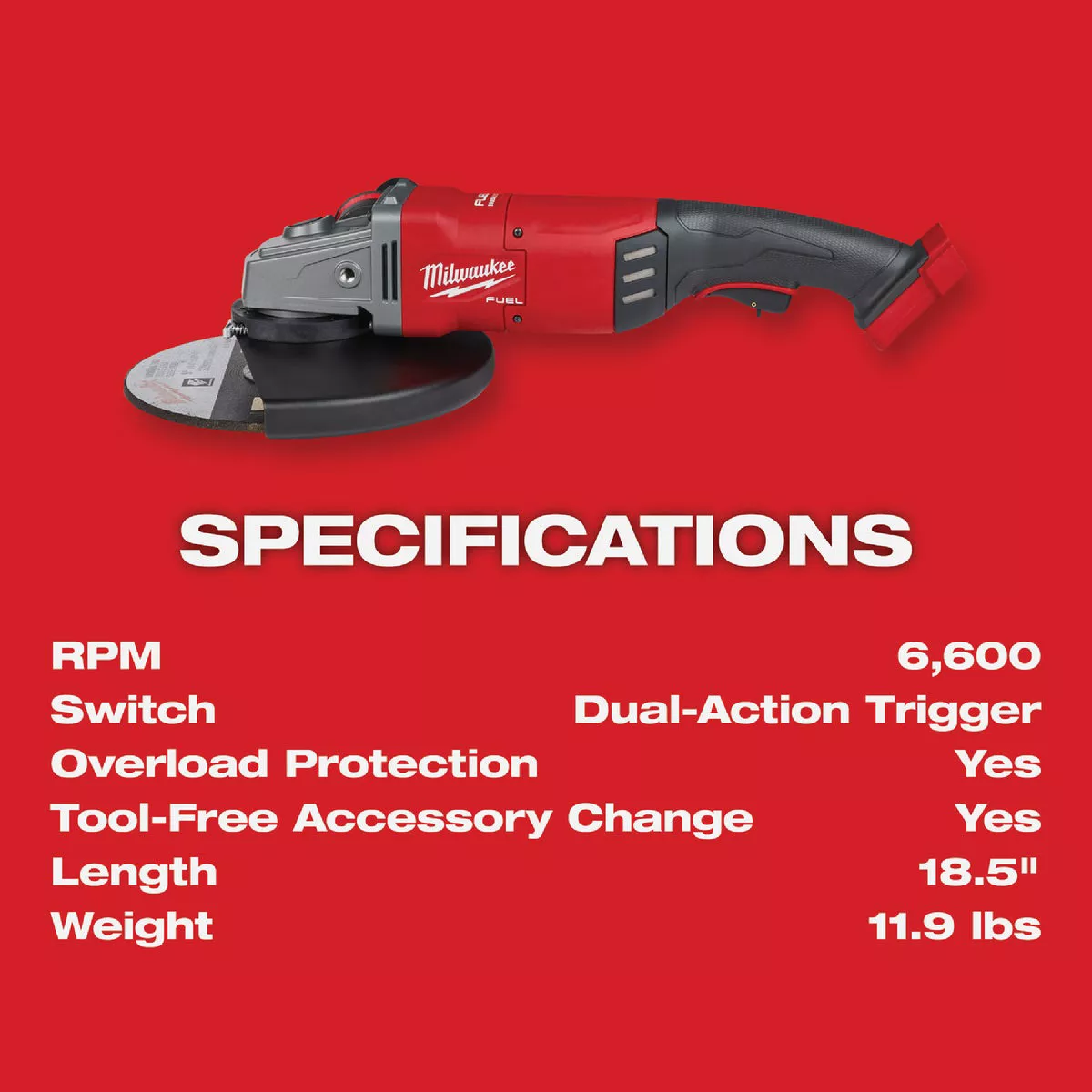 Milwaukee M18 FUEL 7 In. / 9 In. Brushless Large Cordless Angle Grinder (Tool Only) - photo 3