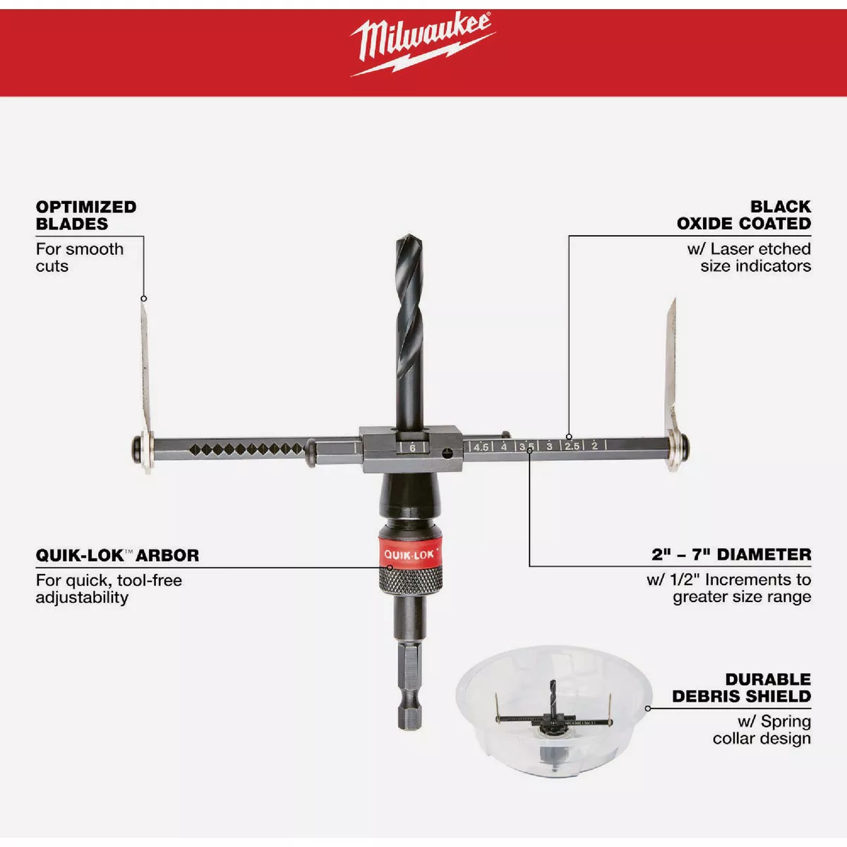 Milwaukee 2 In. to 7 In. Adjustable Hole Saw Cutter - photo 3