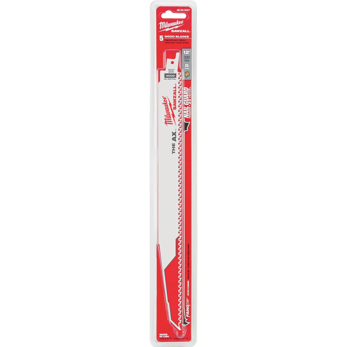 Milwaukee SAWZALL The AX 12 In. 5 TPI Wood w/Nails Demolition Reciprocating Saw Blade (5-Pack) - photo 2