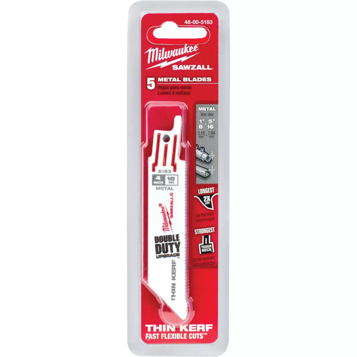 Milwaukee SAWZALL 4 In. 18 TPI Metal Reciprocating Saw Blade (5-Pack) - photo 2