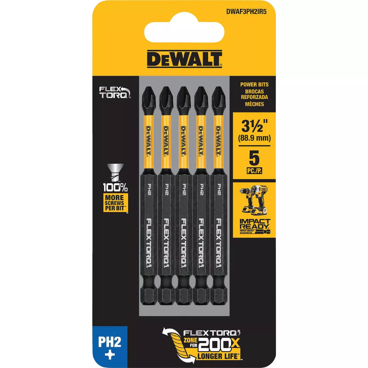 DEWALT FlexTorq 3-1/2 In. #2 Phillips Power Impact Screwdriving Bit (5-Pack) - photo 2