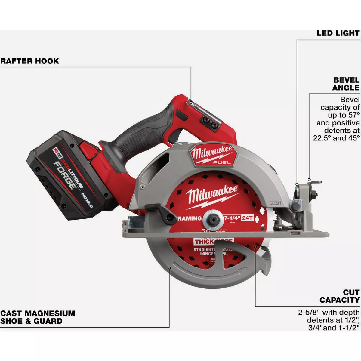 Milwaukee M18 FUEL Brushless 7-1/4 In. Cordless Circular Saw Kit with 12.0 Ah Battery & Rapid Charger - photo 3