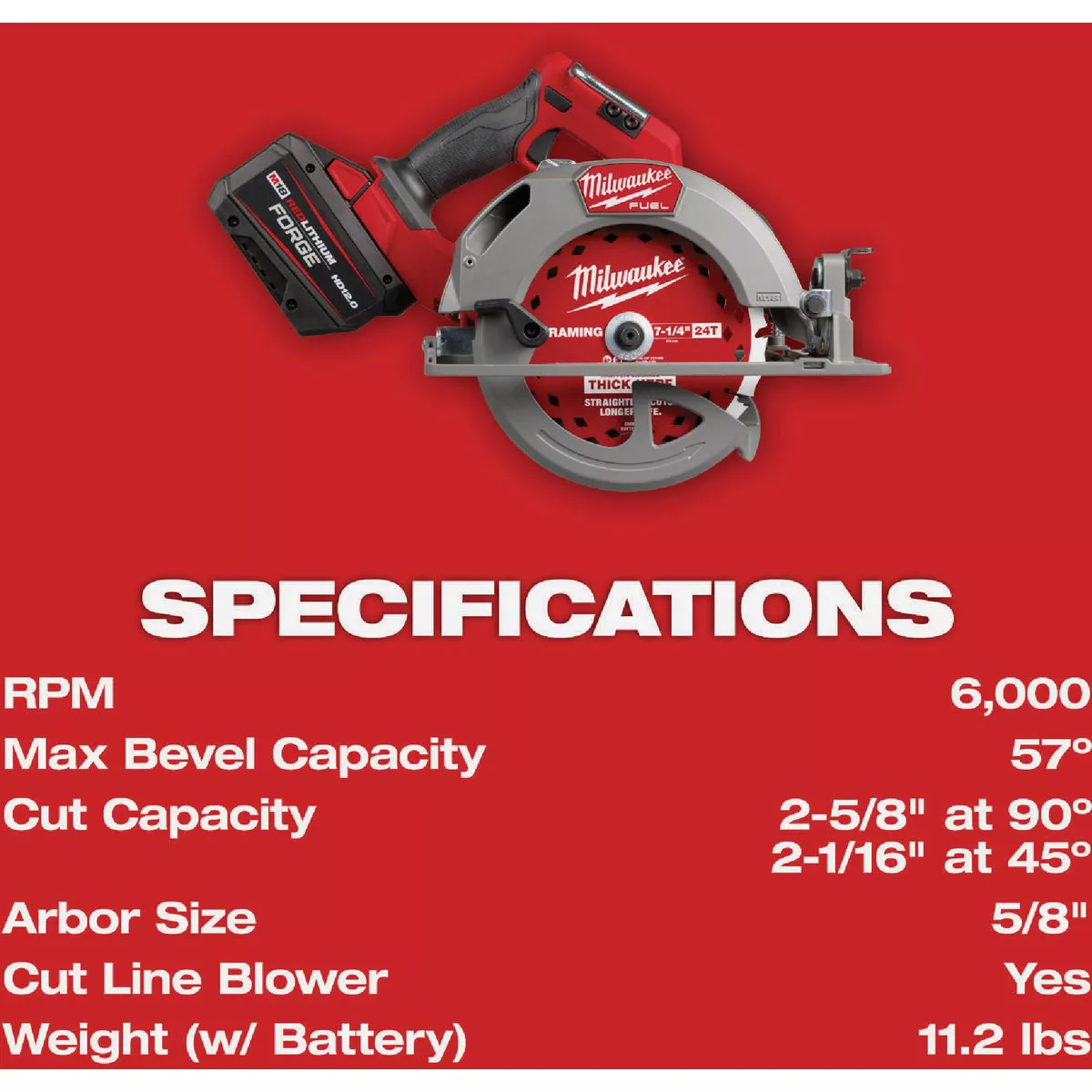 Milwaukee M18 FUEL Brushless 7-1/4 In. Cordless Circular Saw Kit with 12.0 Ah Battery & Rapid Charger - photo 7