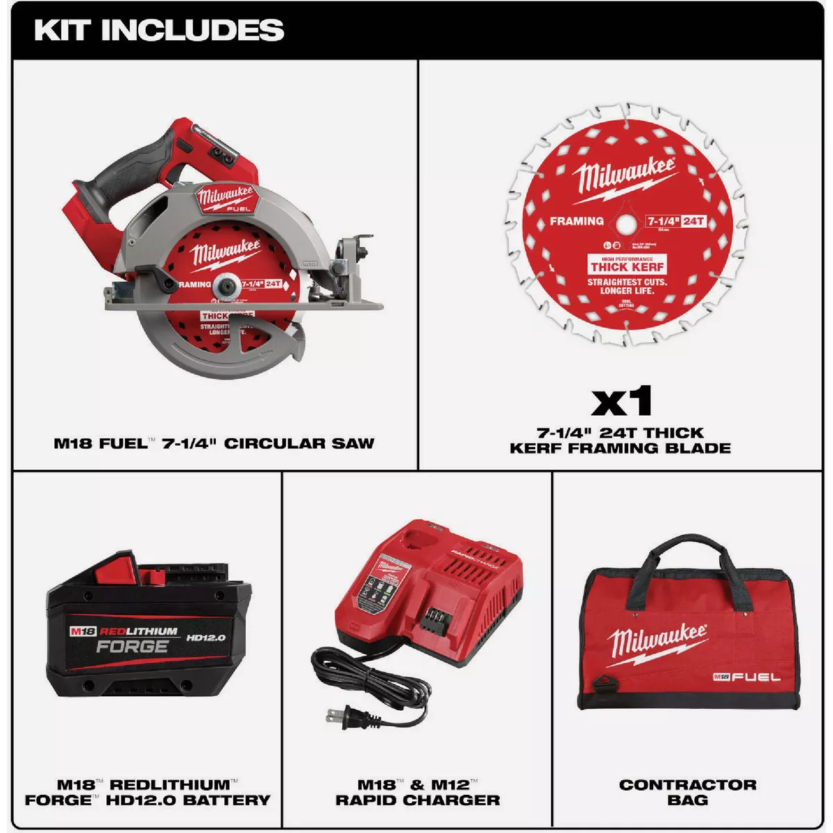 Milwaukee M18 FUEL Brushless 7-1/4 In. Cordless Circular Saw Kit with 12.0 Ah Battery & Rapid Charger - photo 2