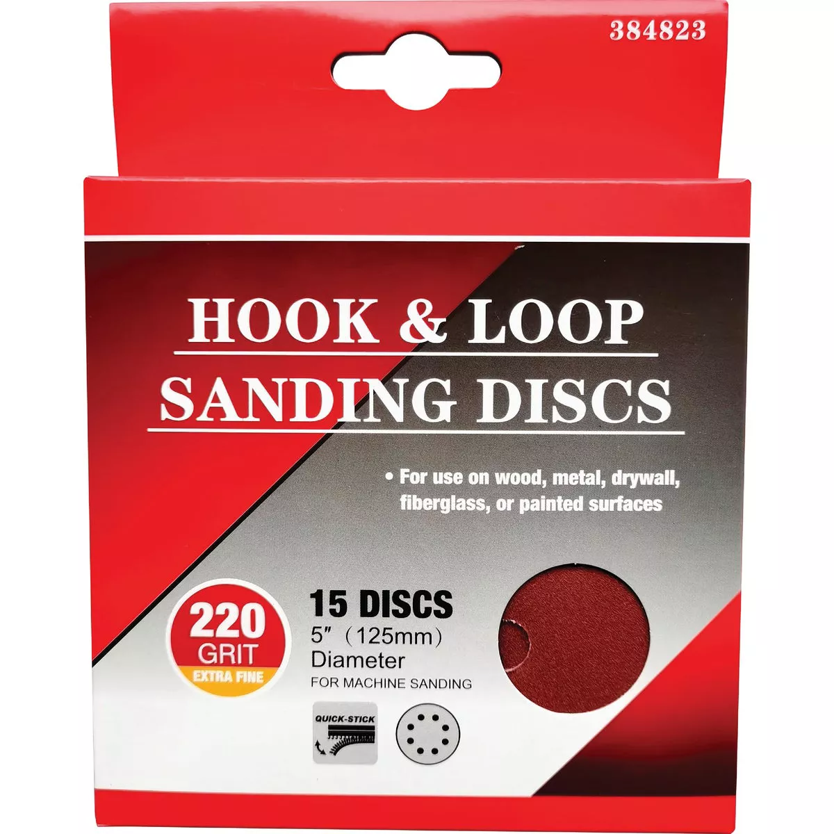 5 In. 220-Grit 8-Hole Pattern Vented Sanding Disc with Hook & Loop Backing (15-Pack) - photo 2