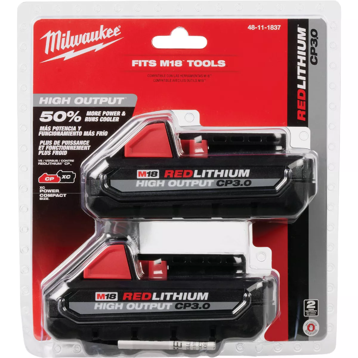 Milwaukee M18 REDLITHIUM Lithium-Ion High Output CP 3.0 Ah Battery Pack (2-Pack) - photo 2