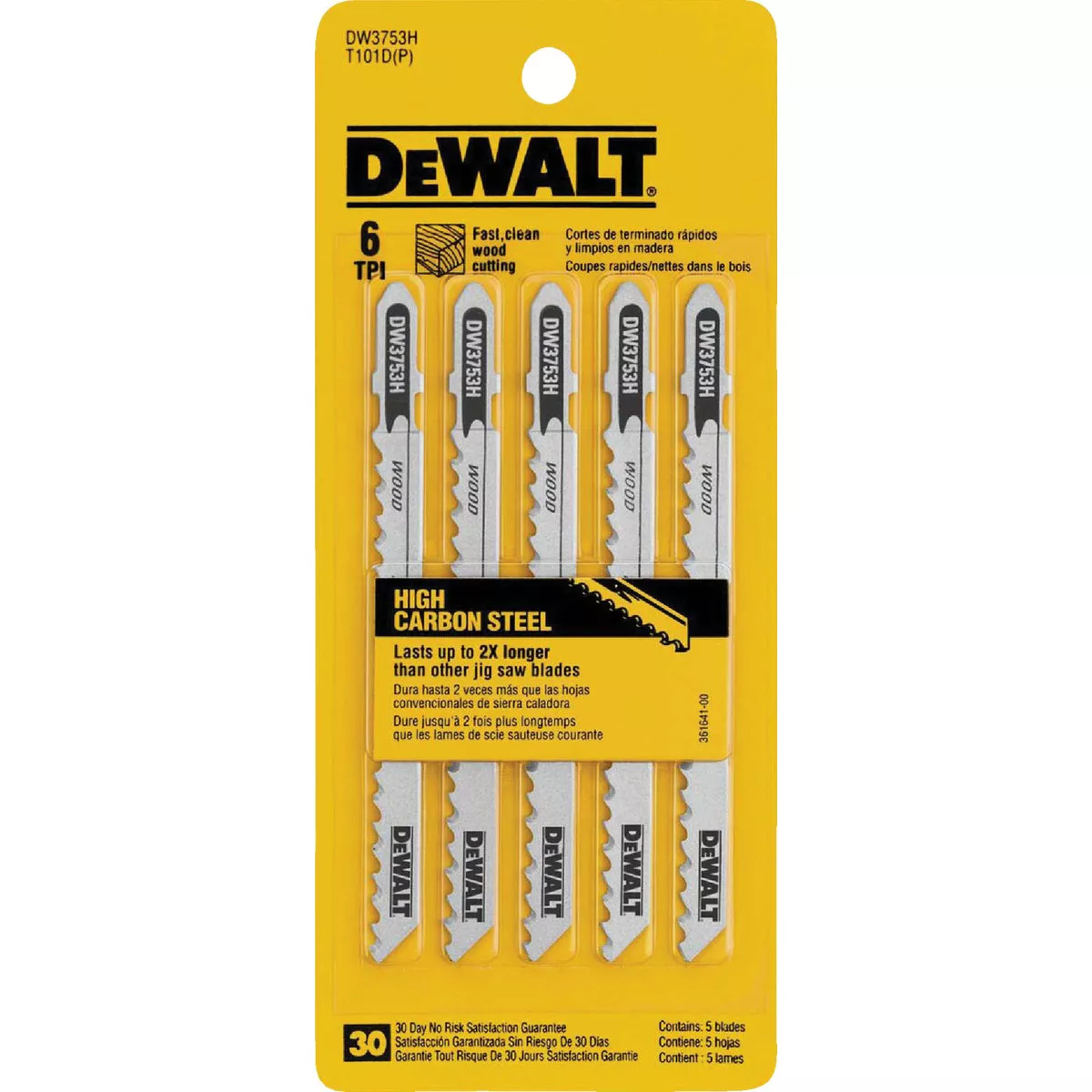 DeWalt T-Shank 4 In. x 6 TPI High Carbon Steel Jig Saw Blade, Fast/Clean Wood (5-Pack) - photo 2