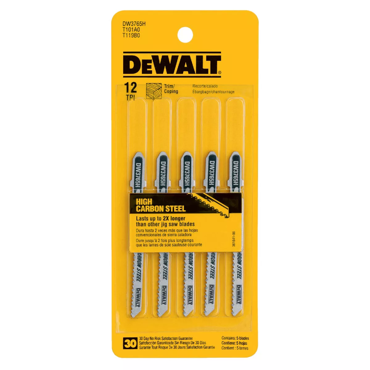 DeWalt T-Shank 3 In. x 12 TPI High Carbon Steel Jig Saw Blade, Trim/Coping Wood (5-Pack) - photo 2