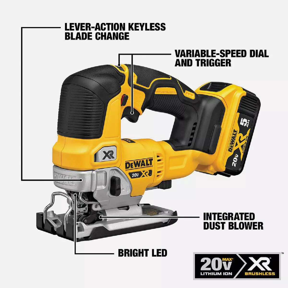 DEWALT 20V MAX XR Brushless Cordless Jig Saw Kit with 5.0 Ah Battery & Charger - photo 2