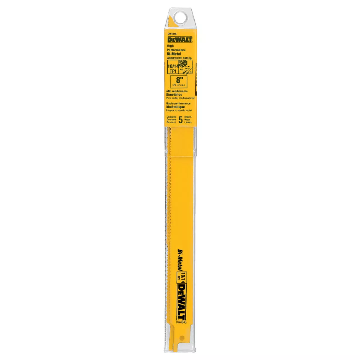 DEWALT 8 In. 10/14 TPI Bi-Metal General Purpose Reciprocating Saw Blade (5-Pack)