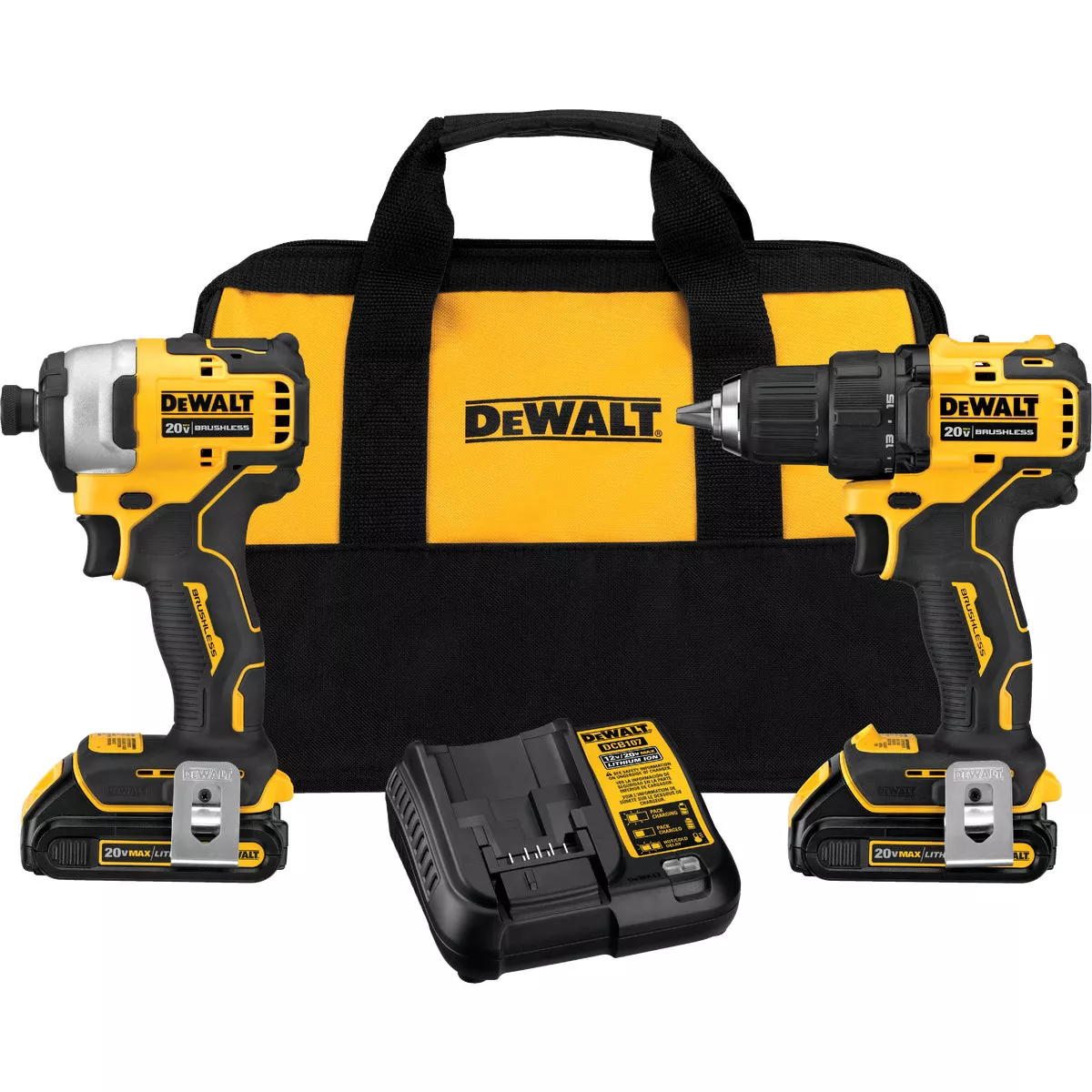 DEWALT 2-Tool Atomic 20 Volt MAX Lithium-Ion Brushless Drill/Driver & Impact Cordless Tool Combo Kit