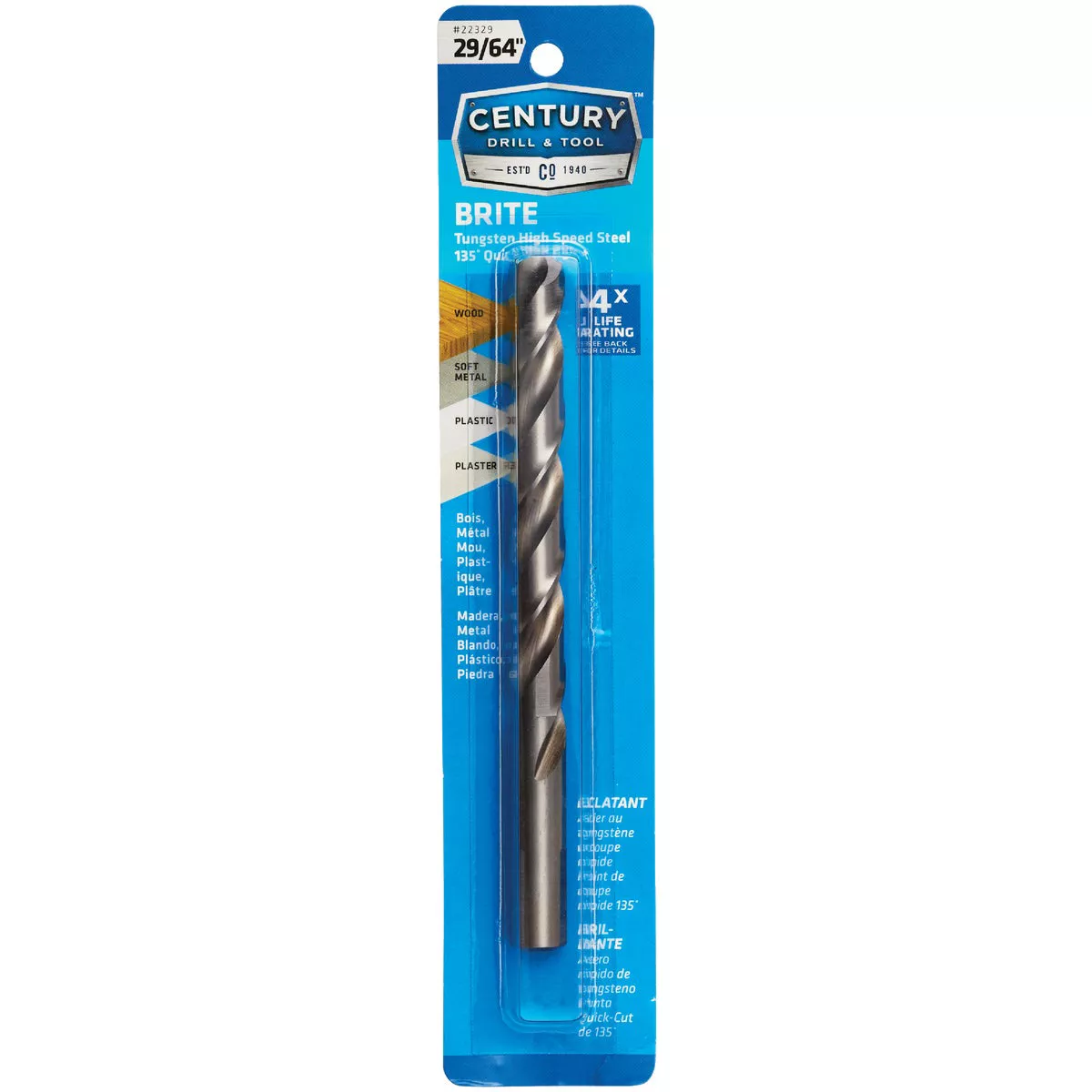 Century Drill & Tool 29/64 In. Tungsten High Speed Steel Quick-Cut Point Brite Drill Bit