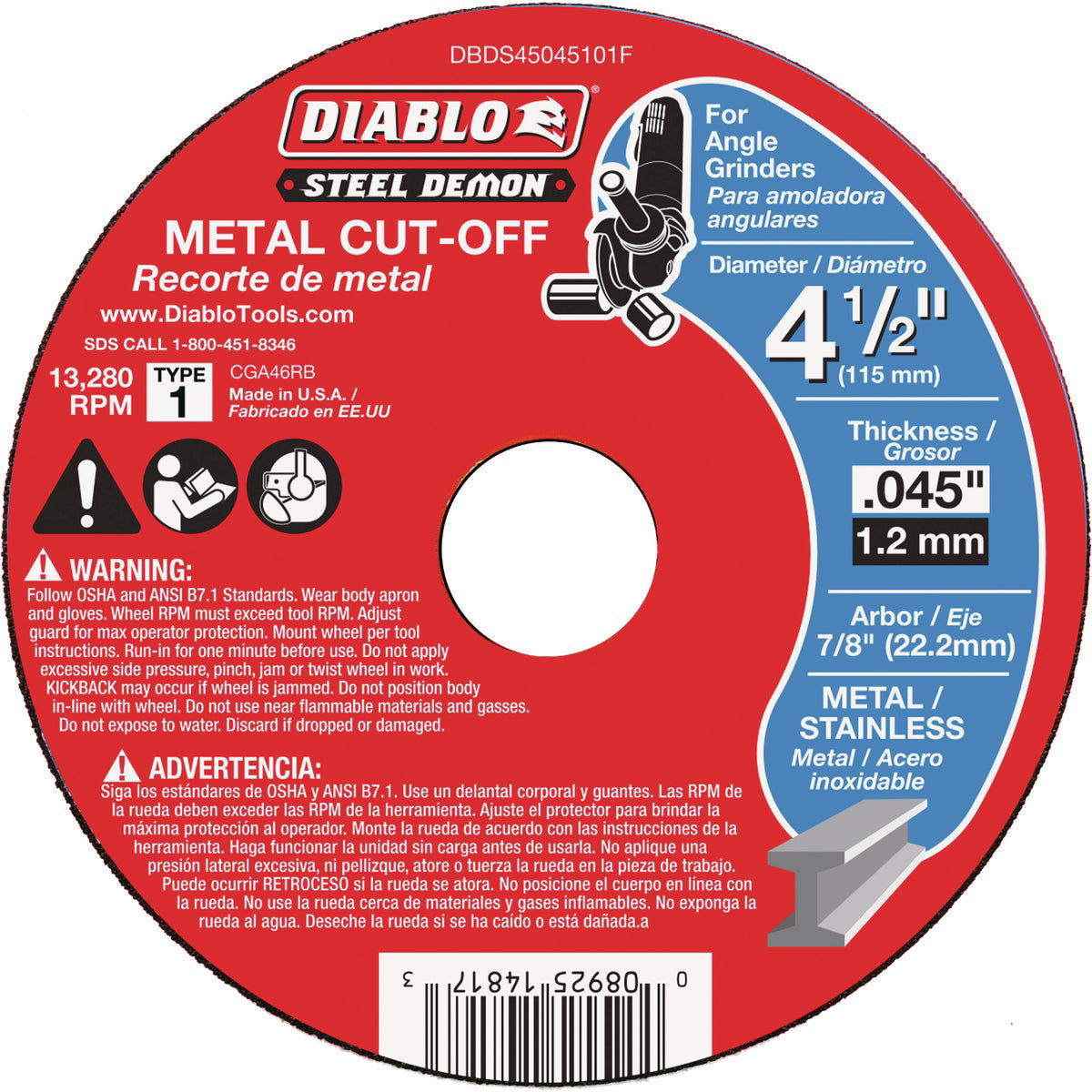Diablo Steel Demon Type 1 4-1/2 In. x 0.045 In. x 7/8 In. Metal 