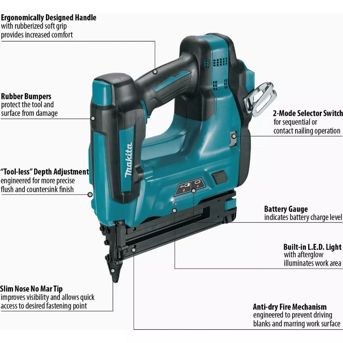 Makita 18V LXT Lithium-Ion 16-Gauge 2-1/2 In. Cordless Finish Nailer (Tool Only) - photo 2
