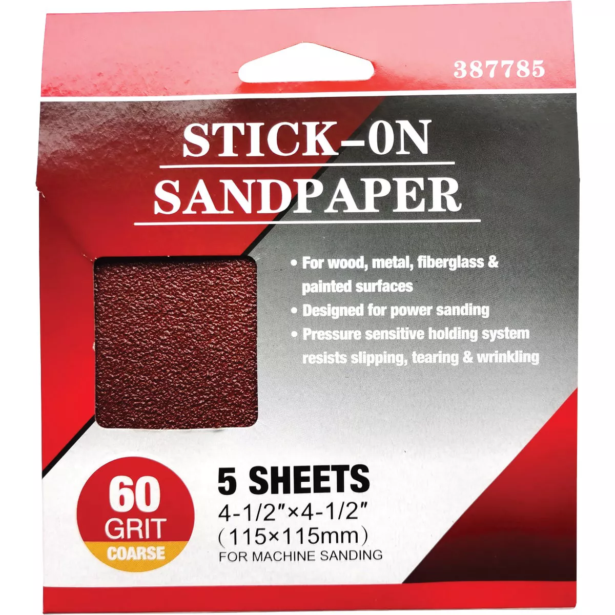 60 Grit 4-1/2 In. x 4-1/2 In. 1/4 Sheet Stick-On Power Sanding Sheet (5-Pack) - photo 2