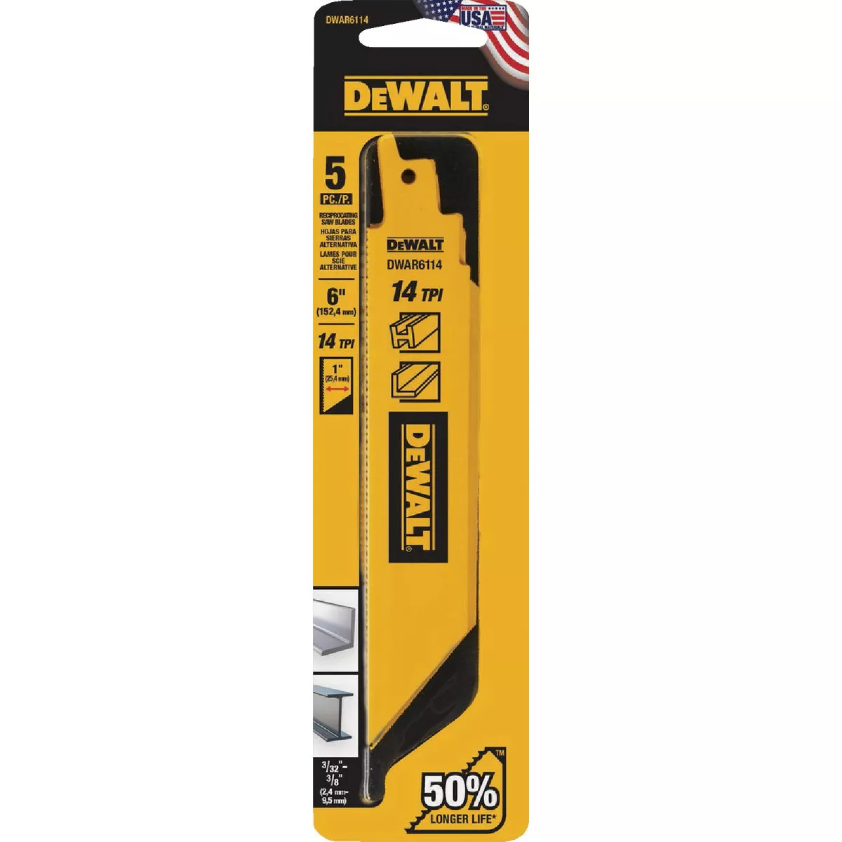 DEWALT 6 In. 14 TPI Bi-Metal Heavy Metal Reciprocating Saw Blade (5-Pack) - photo 2