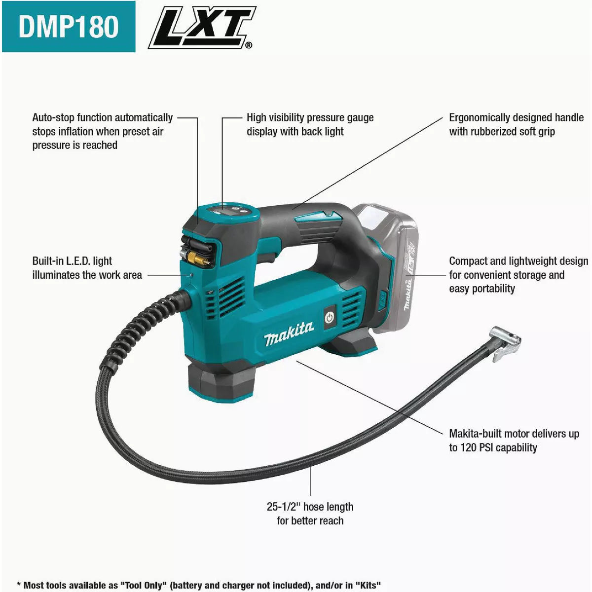 Makita 18-Volt LXT Lithium-Ion 120 psi Cordless Inflator (Tool Only) - photo 5