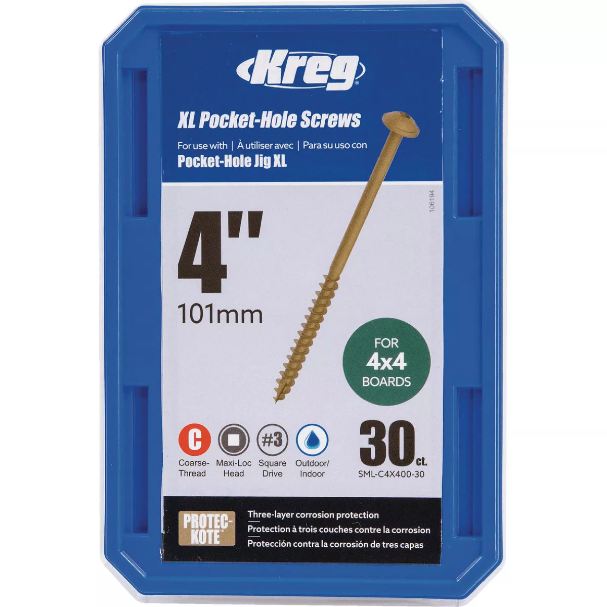 Kreg Protec-Kote #14 x 4 In. Square Coarse Thread Maxi-Loc Head Steel Pocket-Hole Screw (30 Ct.) - photo 2