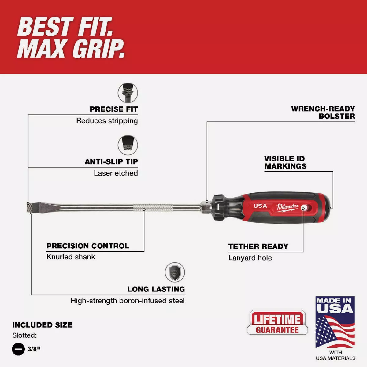 Milwaukee 3/8 In. x 8 In. Slotted Screwdriver with Cushion Grip - photo 5