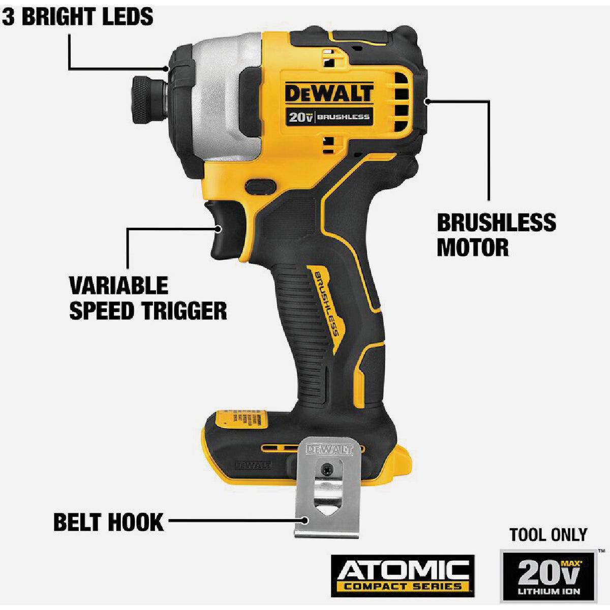 DEWALT ATOMIC 20V MAX Brushless 1/4 In. Compact Cordless Impact Driver