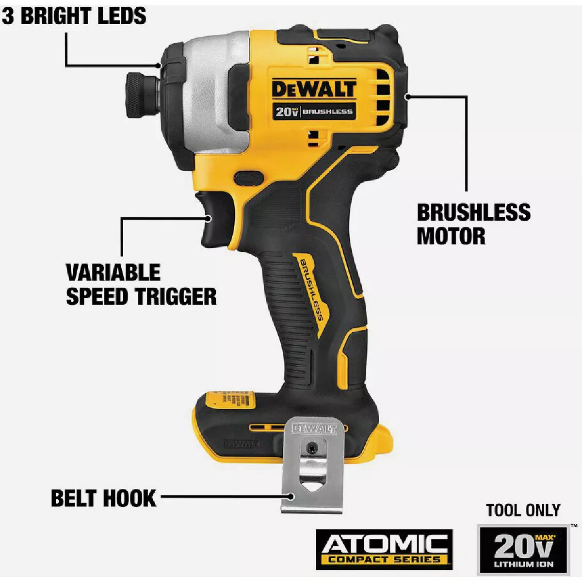 DEWALT ATOMIC 20V MAX Brushless 1/4 In. Compact Cordless Impact Driver Kit with 2.0 Ah Battery & Charger - photo 2