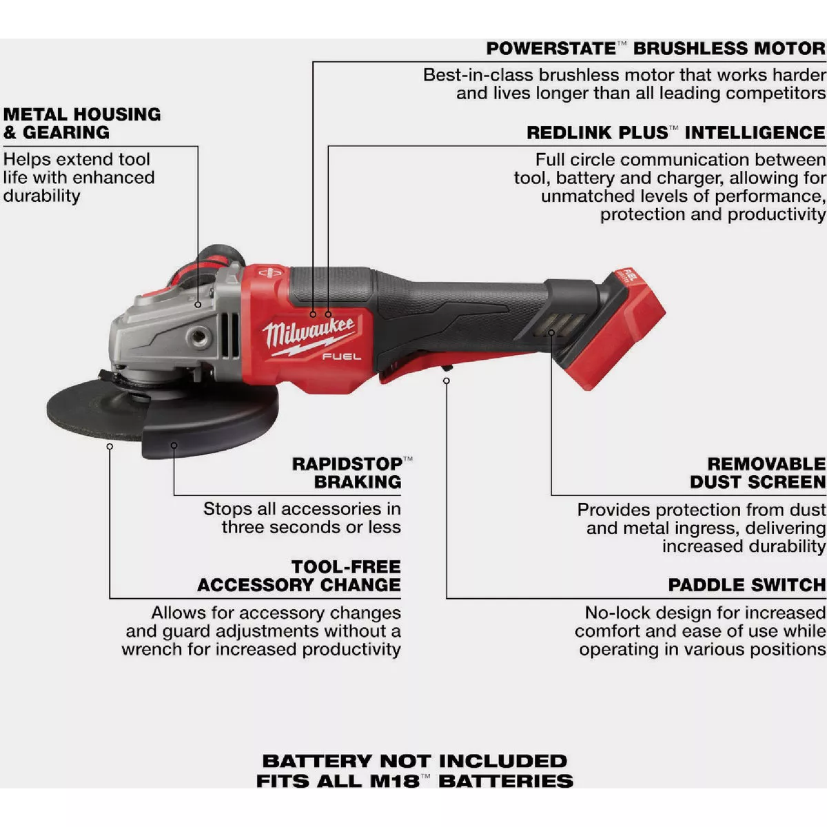 Milwaukee M18 FUEL 4-1/2 In. / 6 In. Brushless Braking Cordless Angle Grinder with Paddle Switch No Lock (Tool Only) - photo 4