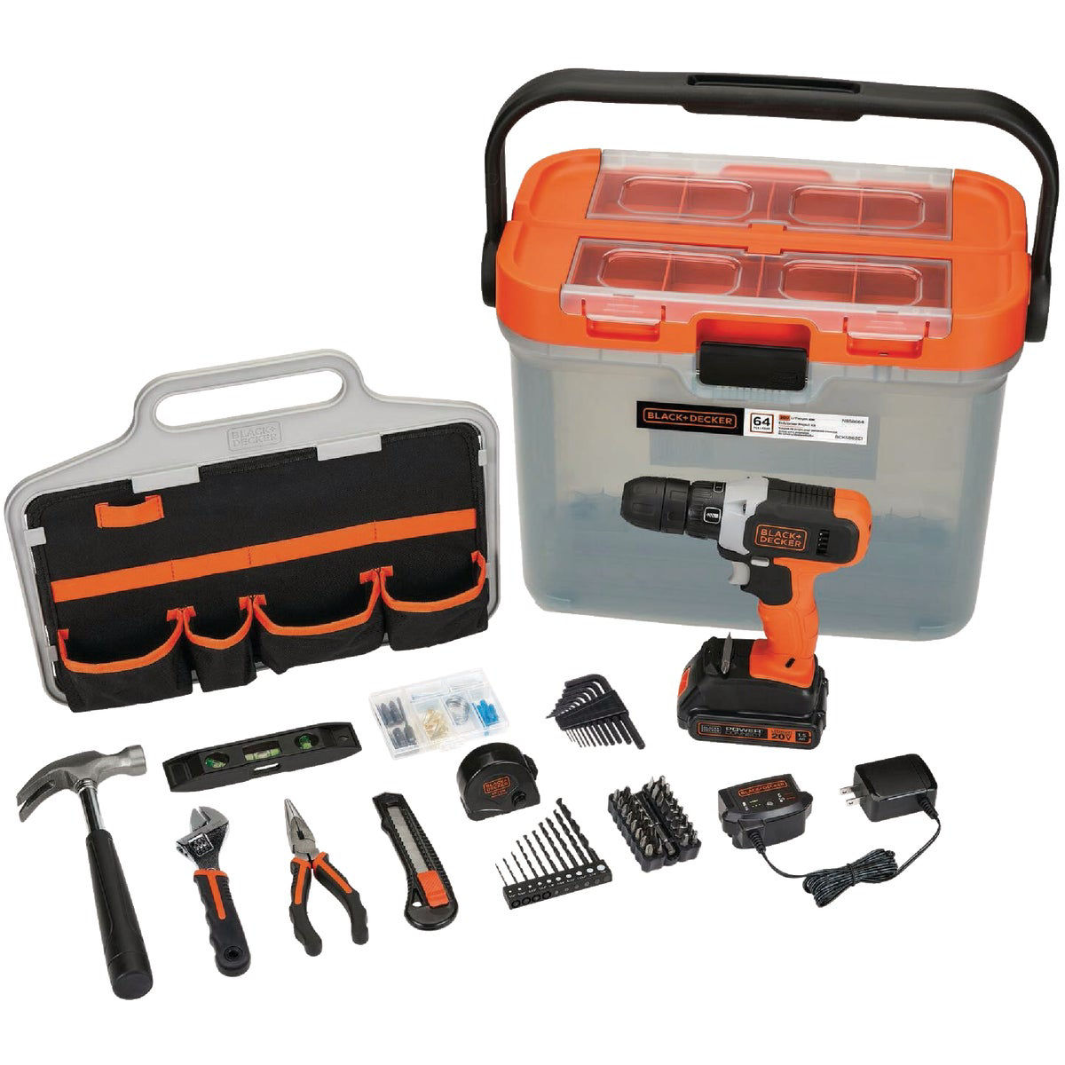 Black & Decker 20-Volt MAX Lithium-Ion Cordless Drill/Driver & 63-Piece  Hand Tool & Accessory Home Project Kit