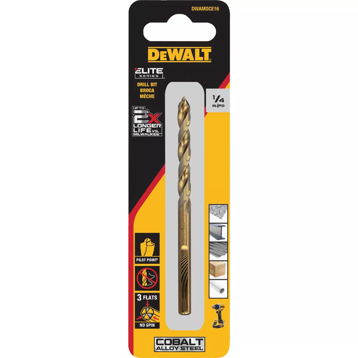 Dewalt Elite Series 1/4 In. x 4-1/10 In. Cobalt Alloy Steel Jobber Length Twist Drill Bit