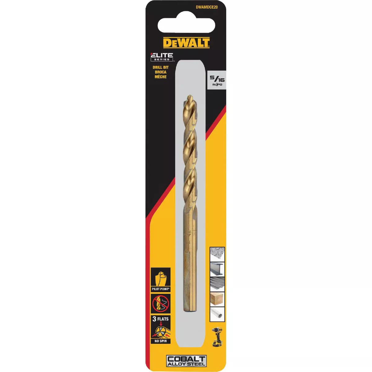 Dewalt Elite Series 5/16 In. x 4-3/5 In. Cobalt Alloy Steel Jobber Length Twist Drill Bit