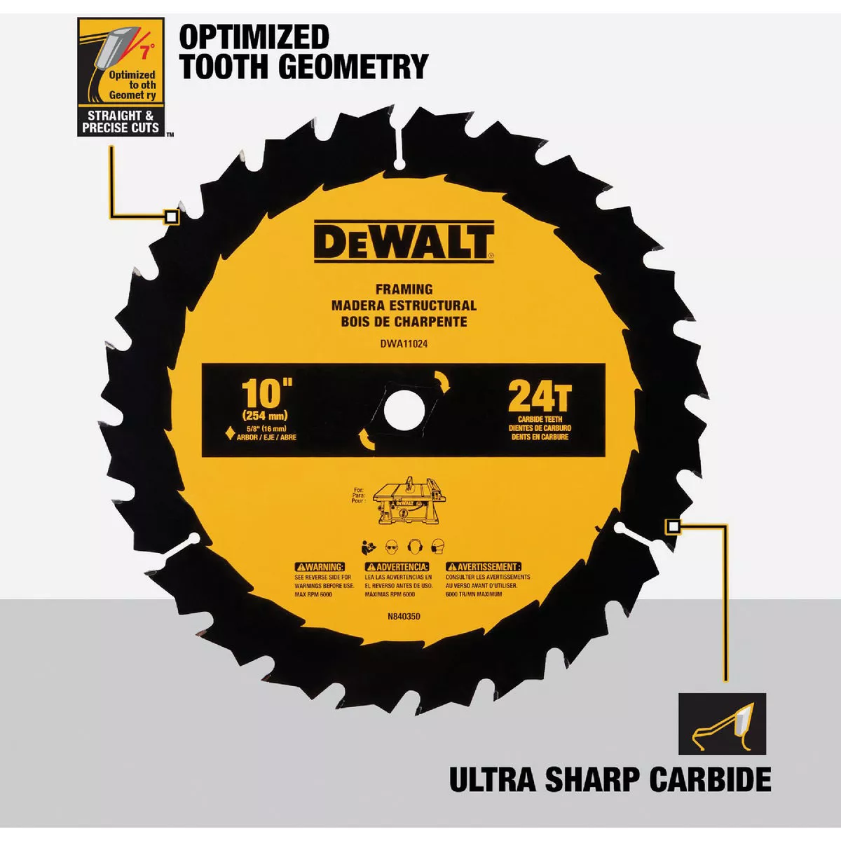 DEWALT 10 In. 24-Tooth General Purpose Circular Saw Blade - photo 3