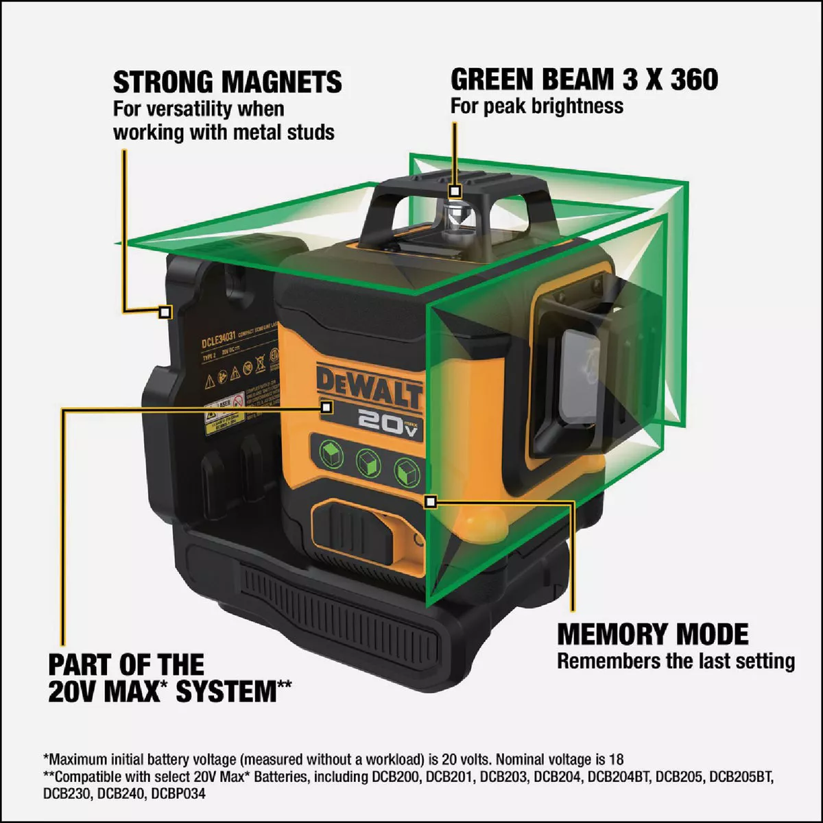 DEWALT 20V MAX Green Self-Leveling Cross Line 3 x 360 Laser Level (Tool Only) - photo 3