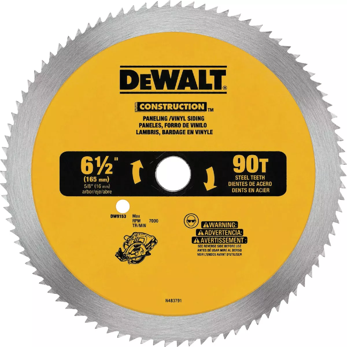 DEWALT 6-1/2 In. 90-Tooth Vinyl & Paneling Steel Circular Saw Blade