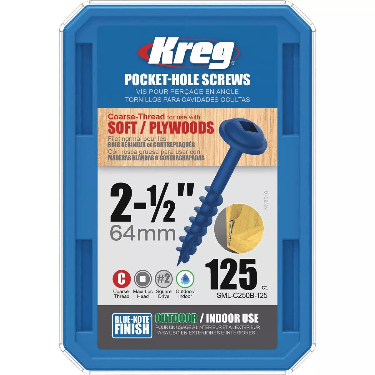Kreg Blue-Kote #8 x 2-1/2 In. Square Coarse Thread Maxi-Loc Head Pocket-Hole Screw (125 Ct.)