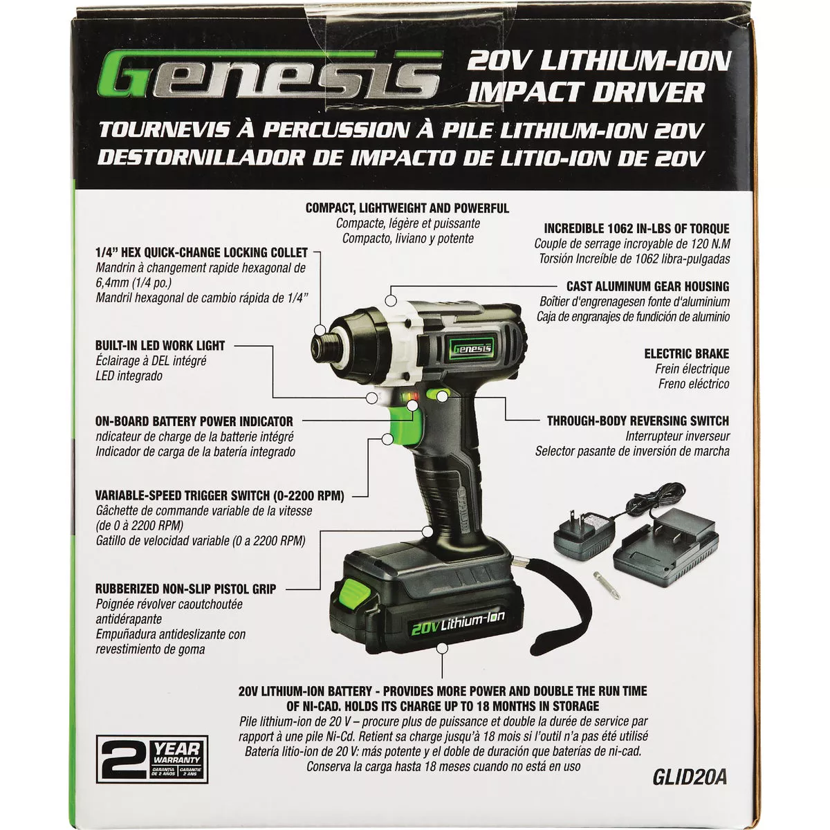 Genesis 20V 1/4 In. Hex Cordless Impact Driver Kit with 2.0 Ah Battery & Charger - photo 4