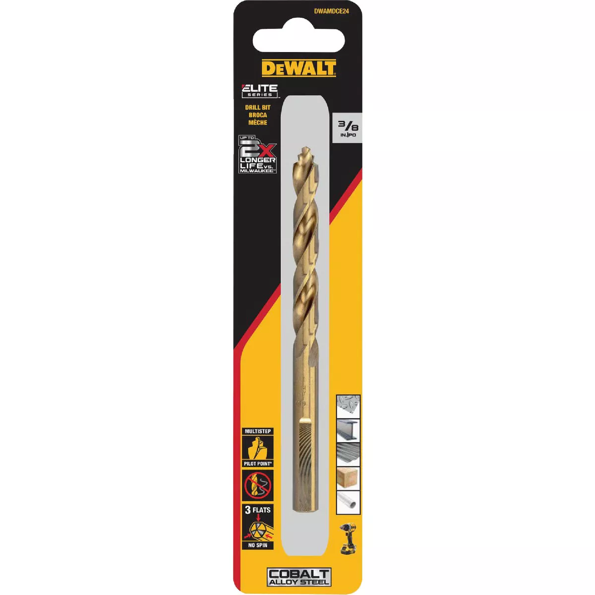Dewalt Elite Series 3/8 In. x 5-1/10 In. Cobalt Alloy Steel Jobber Length Twist Drill Bit