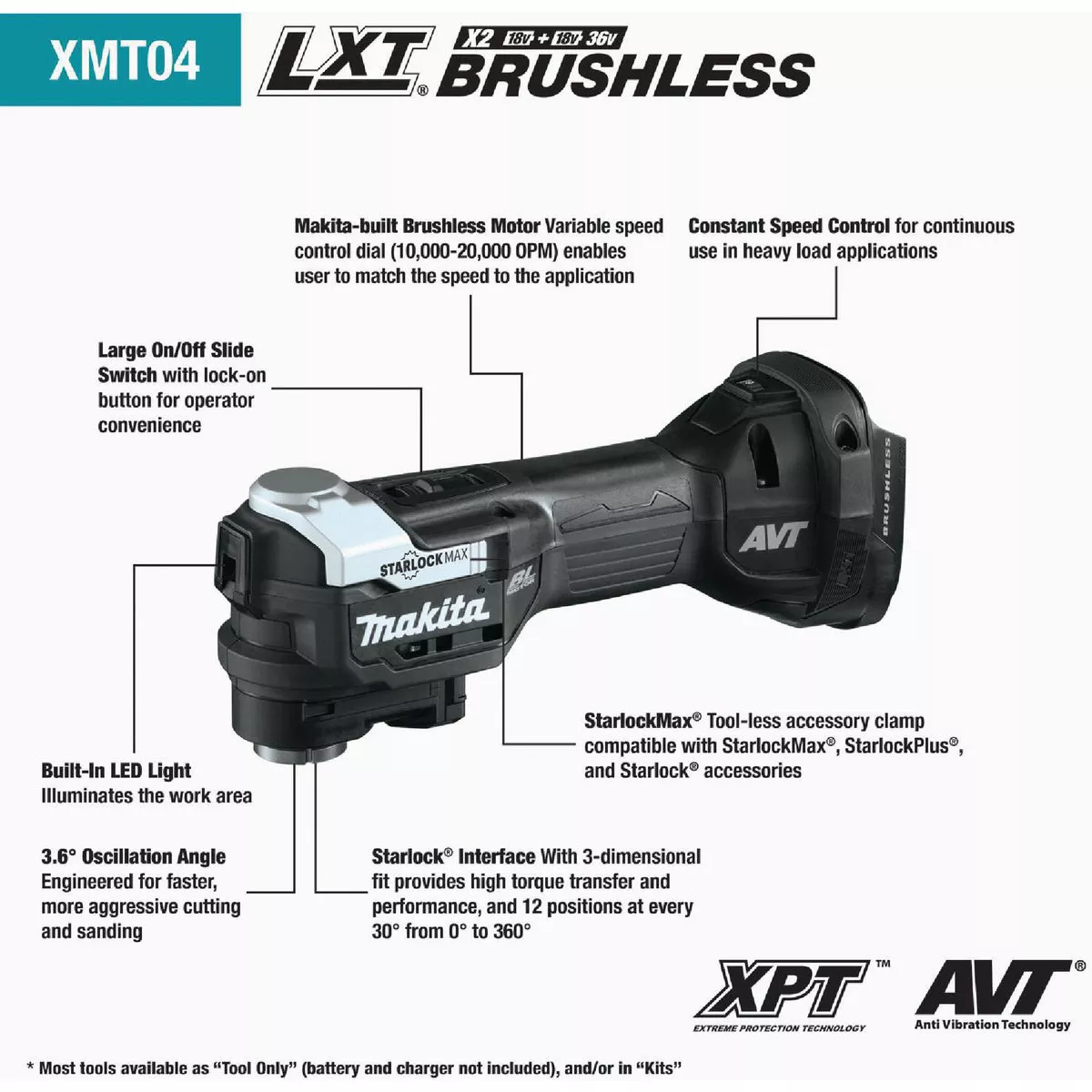 Makita 18 Volt LXT Lithium-Ion Brushless Sub-Compact Cordless Oscillating Tool (Tool Only) - photo 2