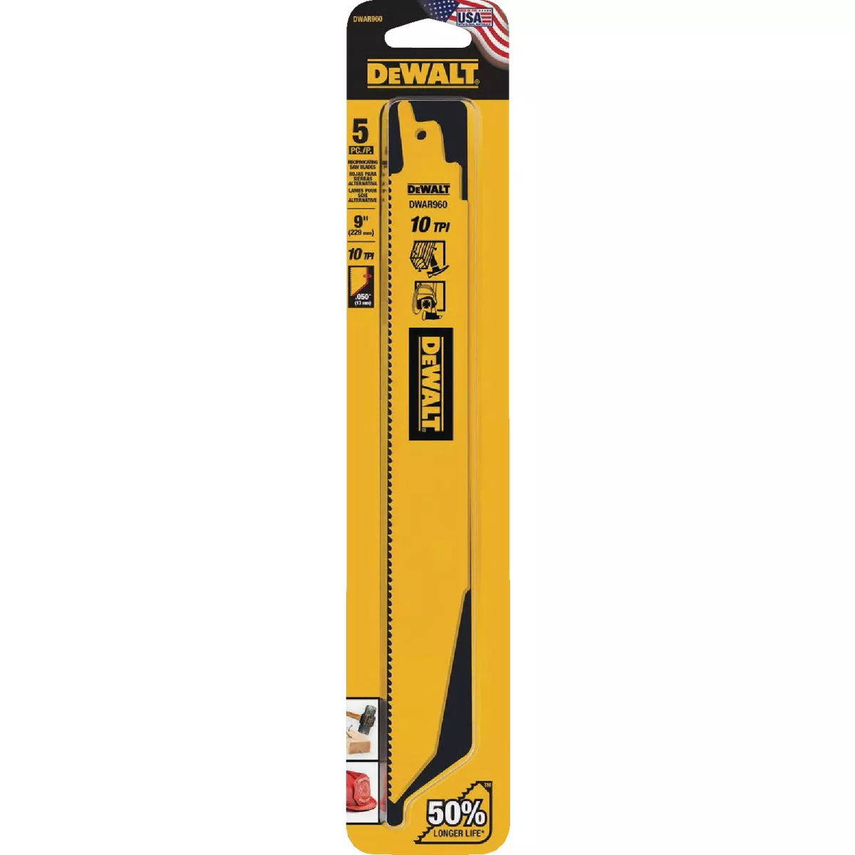 DEWALT 9 In. 10 TPI Demolition Bi-Metal Reciprocating Saw Blade (5-Pack) - photo 2
