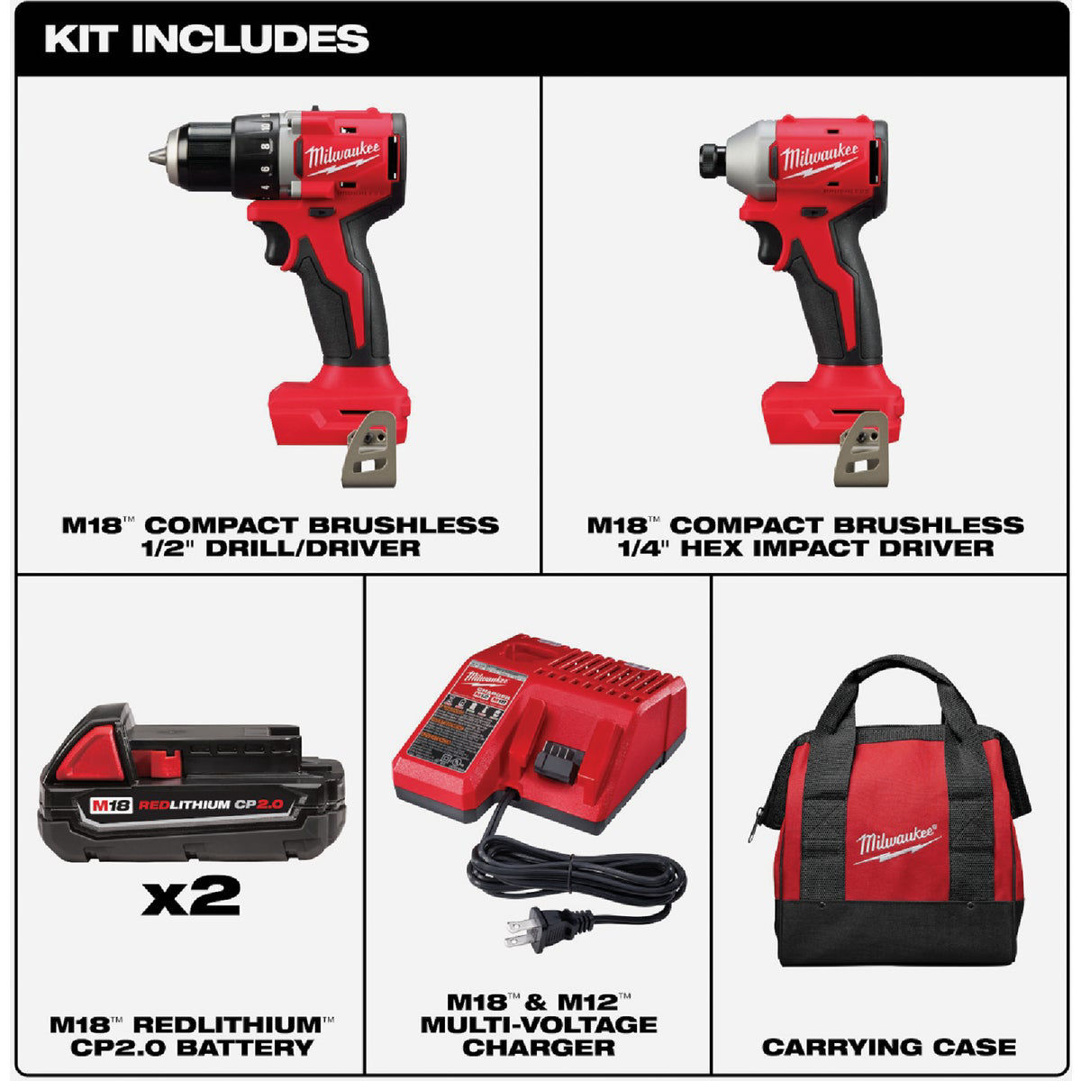 Milwaukee M18 2-Tool Brushless Cordless Compact Drill/Driver