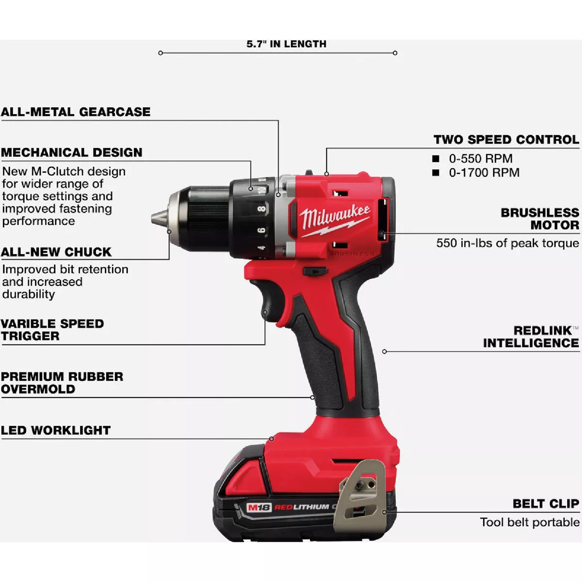 Milwaukee M18 2-Tool Brushless Cordless Compact Drill/Driver & Compact Impact Driver Combo Kit with (2) 2.0 Ah Batteries & Charger - photo 3